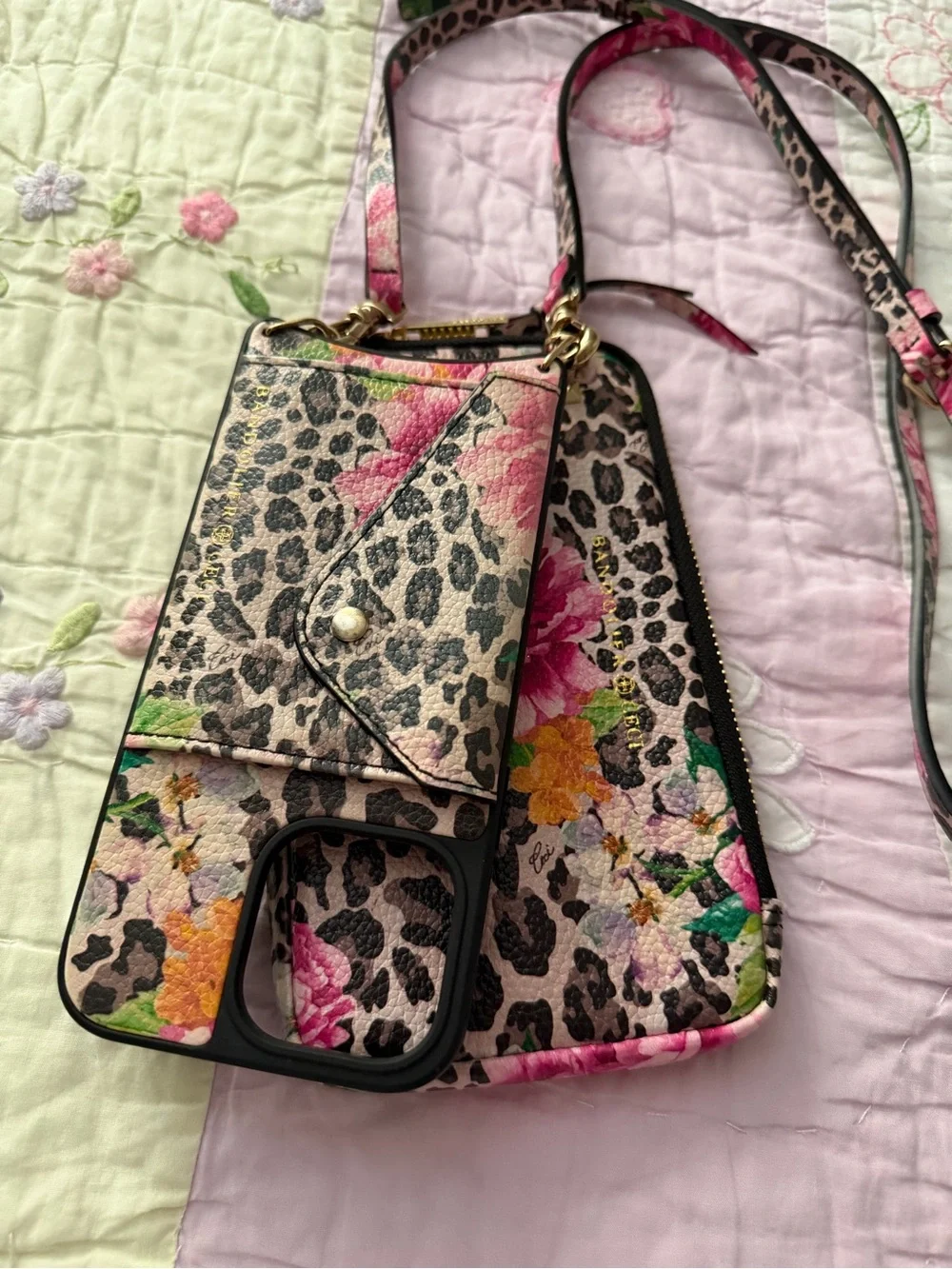 Floral Leopard Crossbody Phone case and pouch iPhone 14 proMax Like New.